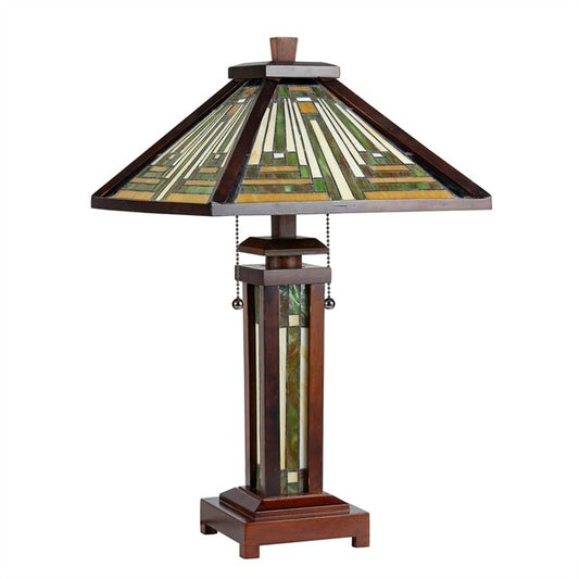 25.6" 3 light Antique Vintage Style Stained Glass Mission Table Lamp