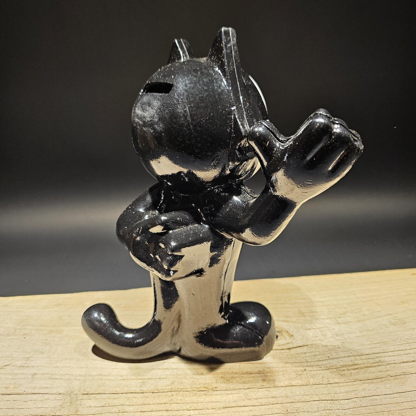 8 1/2" Antique Style Painted Black Cast Iron Felix Coin Bank