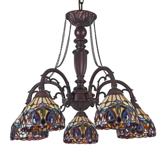 27" 5 Light Stained Glass Hanging Down Light Chandelier