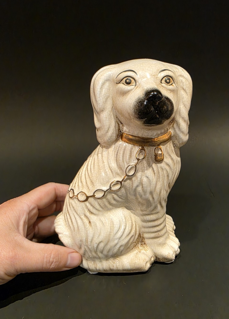 8" Antique Vintage Style White Staffordshire Spaniel Dog Figurine