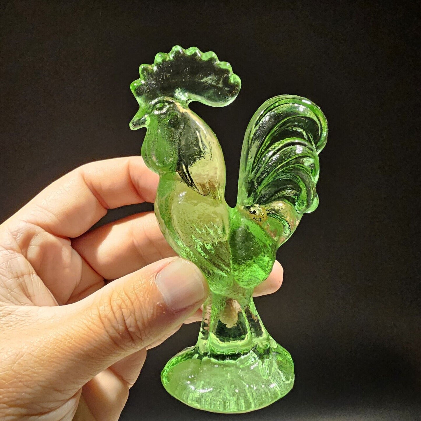 Antique Vintage Style Green Depression Glass Rooster Chicken