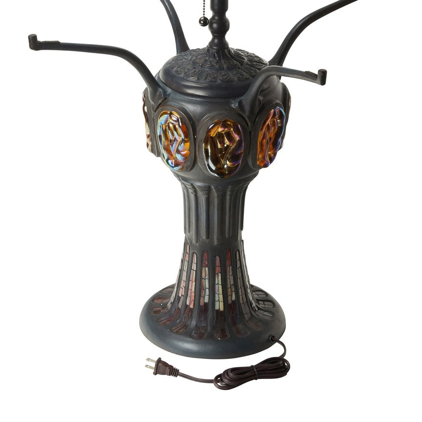 36"H Pink Poppies Tiffany-Style Stained Glass Table Lamp