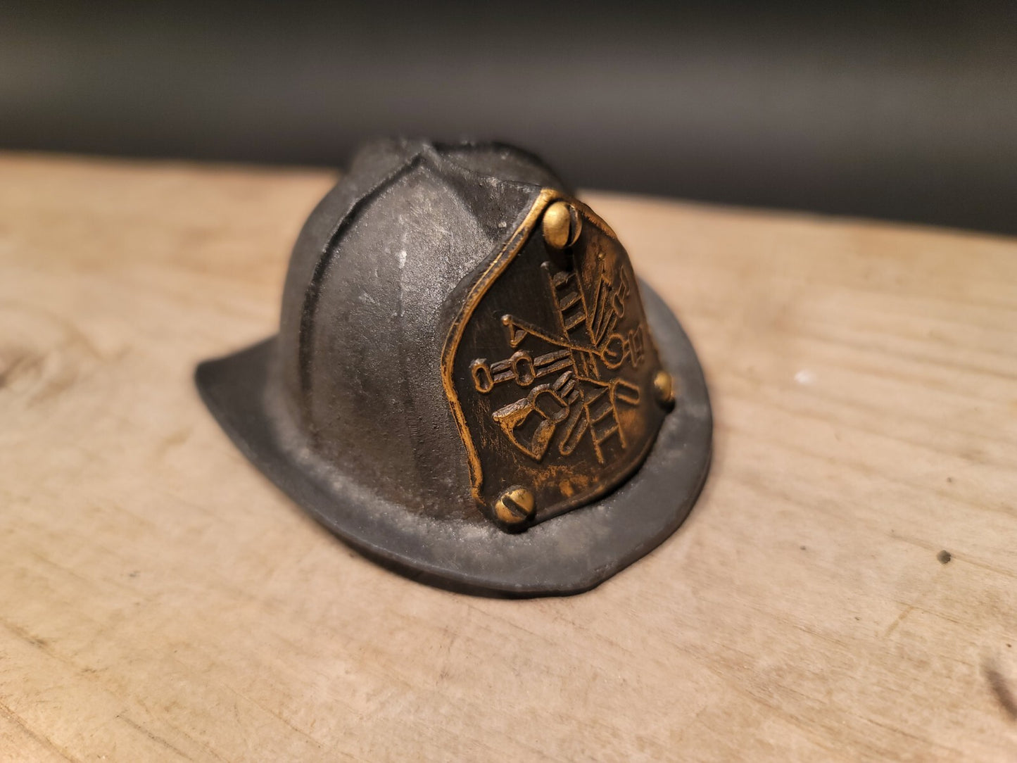 Antique Vintage Style Miniature Cast Iron Fireman Helmet Bottle Opener