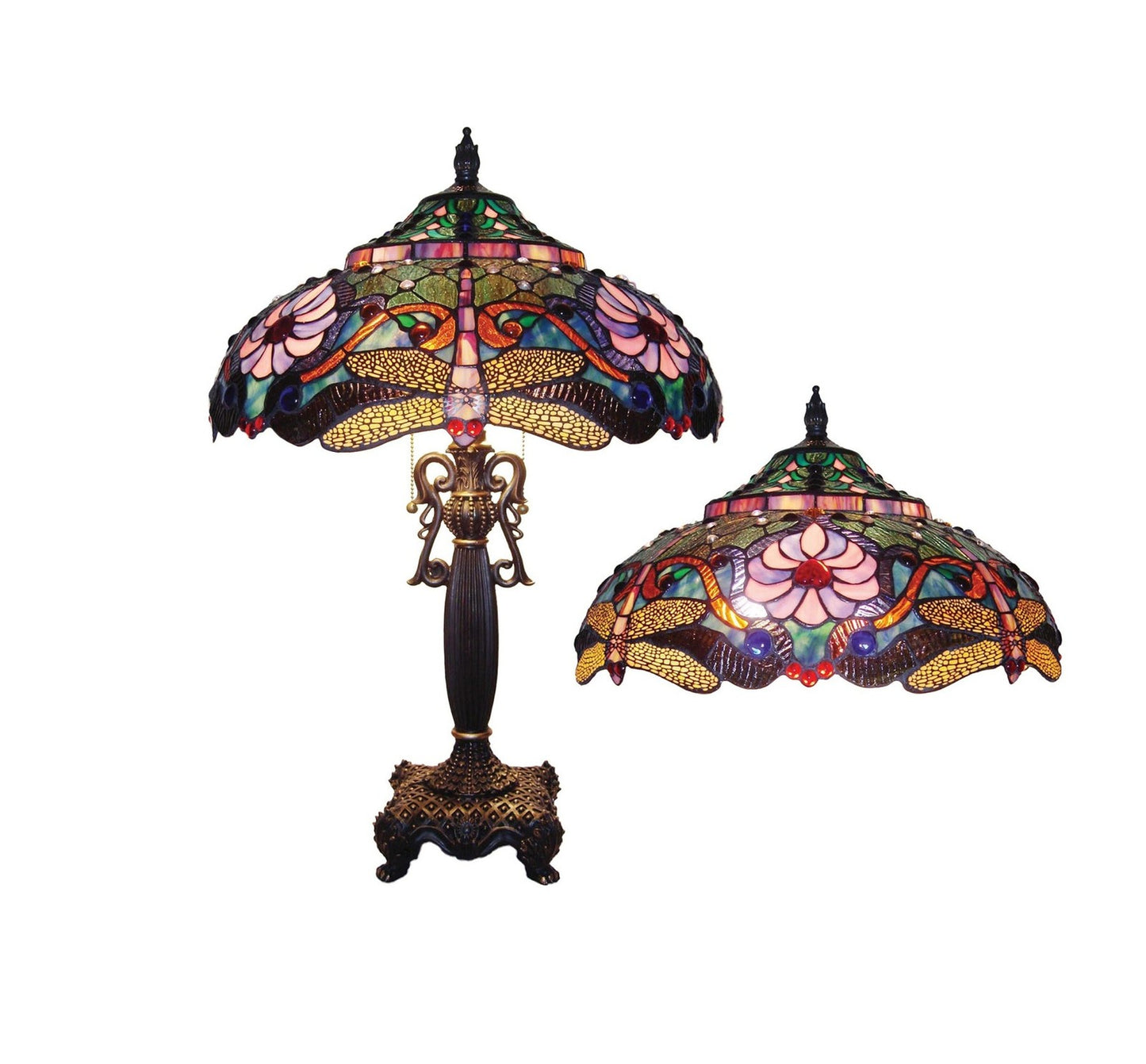 27" Tiffany Style Dragonfly Stained Glass Table Lamp 2 Light Victorian Lamp