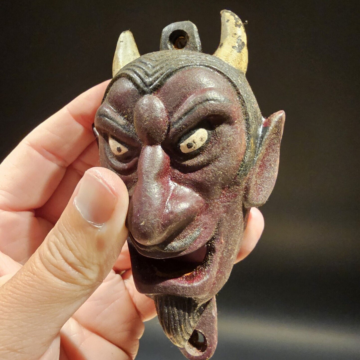Antique Vintage Style Cast Iron folk art Devil Wall mount Bottle Opener