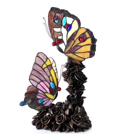 17" Double Butterfly Stained Glass Accent light Lamp