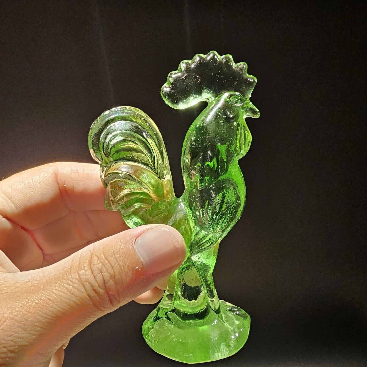 Antique Vintage Style Green Depression Glass Rooster Chicken