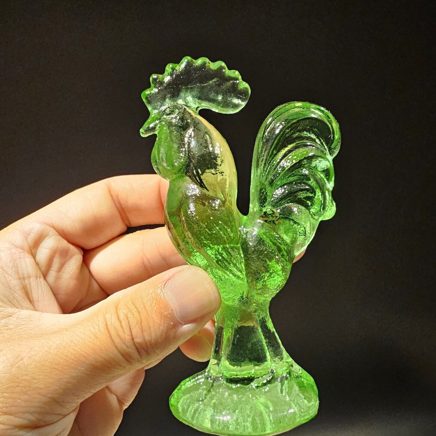 Antique Vintage Style Green Depression Glass Rooster Chicken