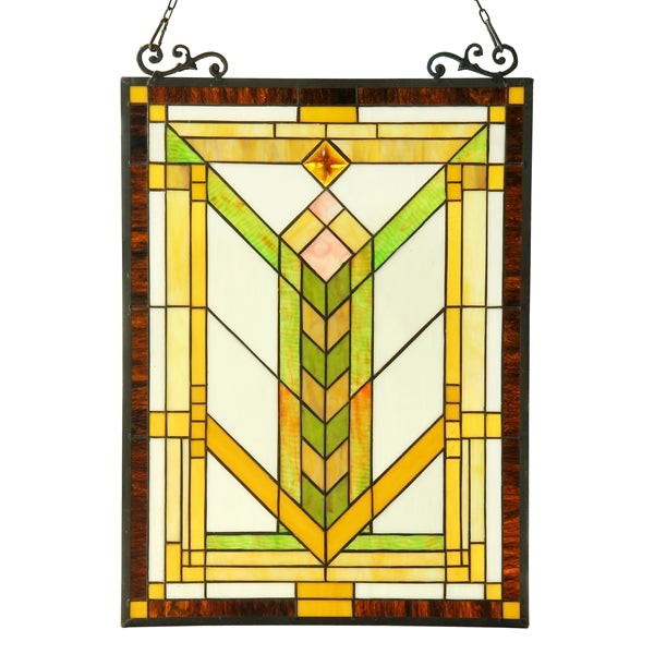 24.6" Antique Style Mission Stained Glass Window Hanging Panel Suncatcher