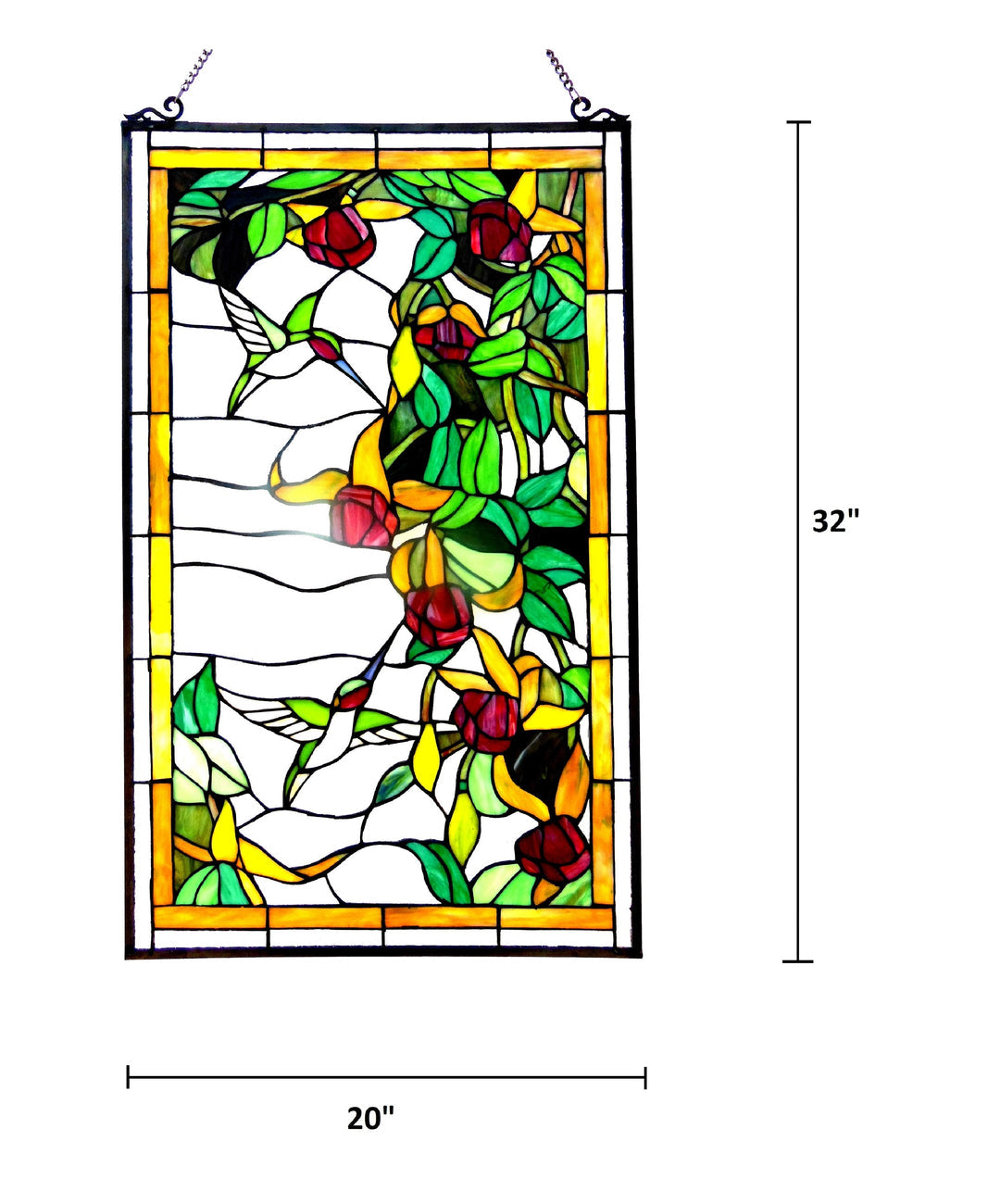 32" x 20" Hummingbird Stained Glass Window Panel