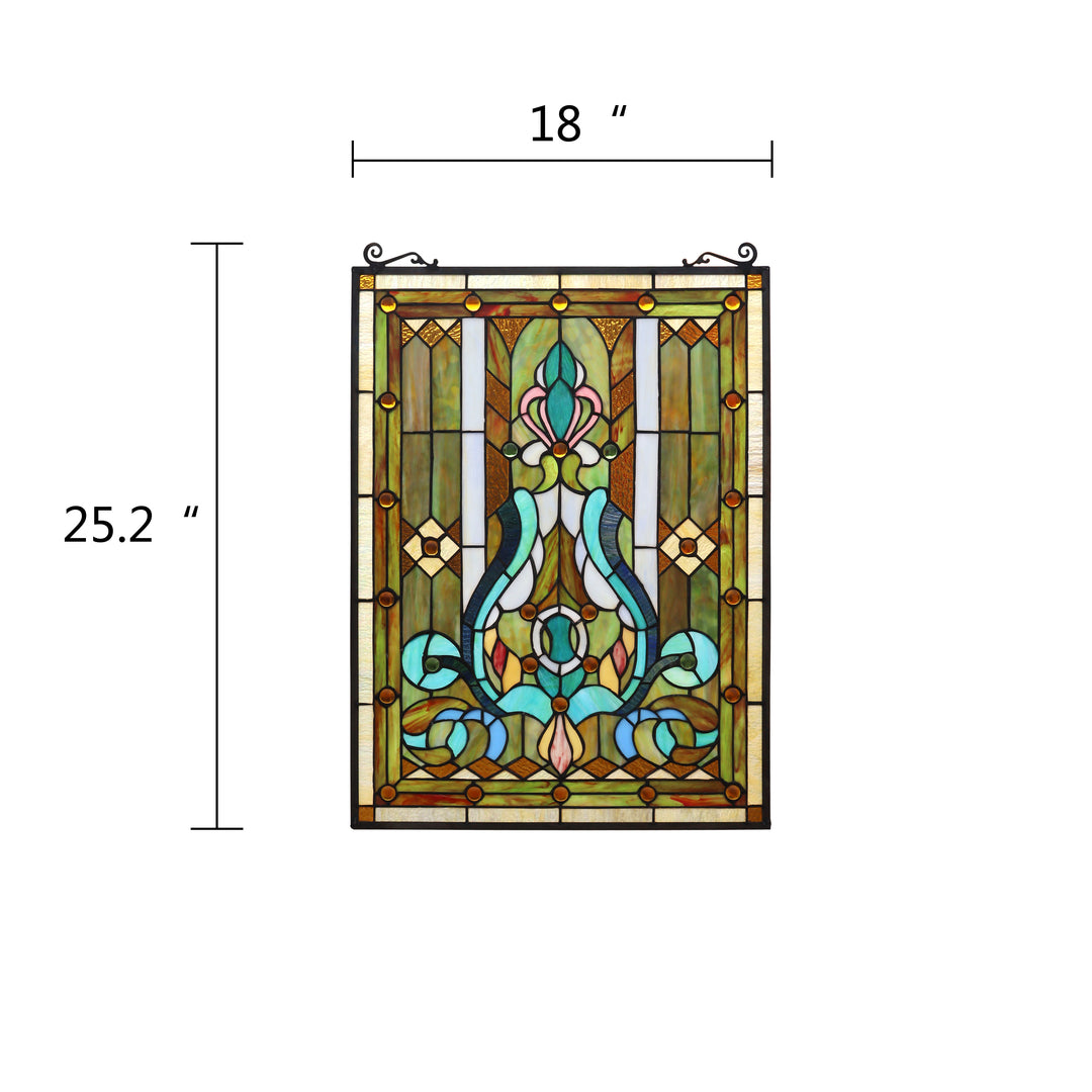 25.51" x 17.76" Victorian Geometric Stained Glass Window Panel