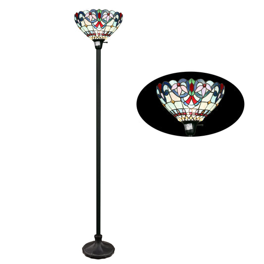 70.5" Antique Vintage Style Stained Glass Torchiere Floor Lamp