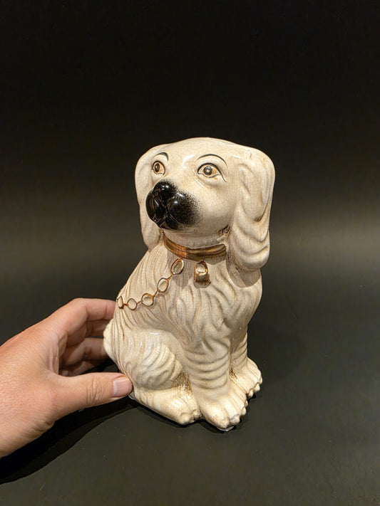 8" Antique Vintage Style White Staffordshire Spaniel Dog Figurine
