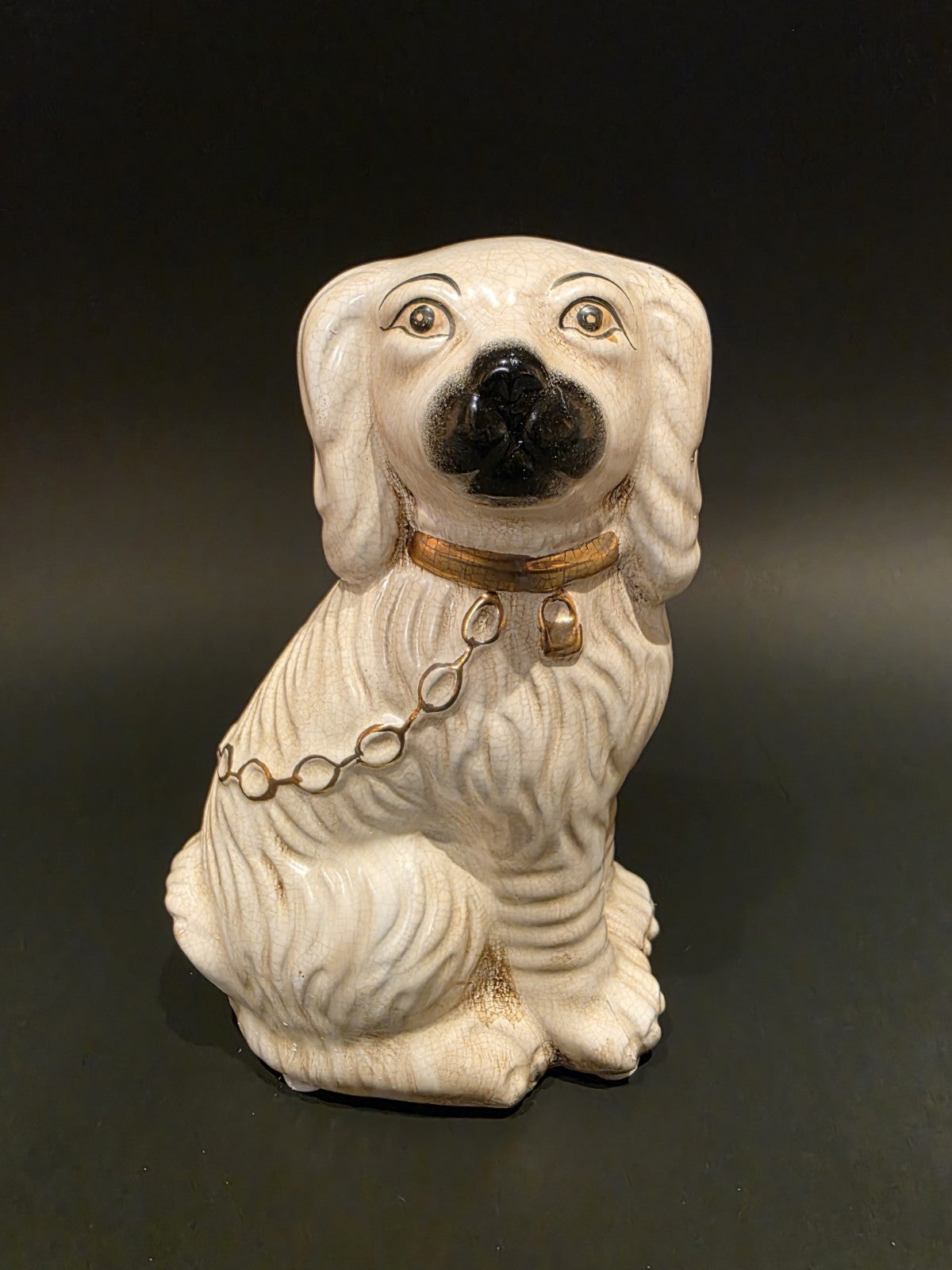 8" Antique Vintage Style White Staffordshire Spaniel Dog Figurine