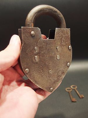 Antique Vintage Style Wrought Iron Forged Trunk Chest Box Lock & Key Padlock - Early Home Decor