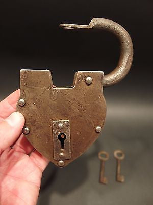 Antique Vintage Style Wrought Iron Forged Trunk Chest Box Lock & Key Padlock - Early Home Decor