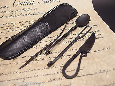 Antique Style Flint Striker Style Custom Forged Primitive Knife Utensil Set - Early Home Decor