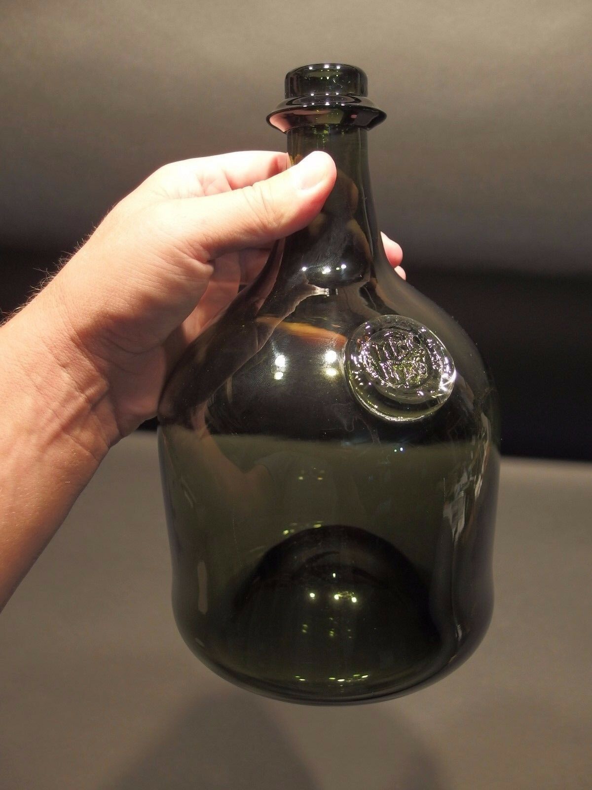 10" Antique Vintage Style Black Glass Blown Mallet Onion Wine Bottle Green - Early Home Decor