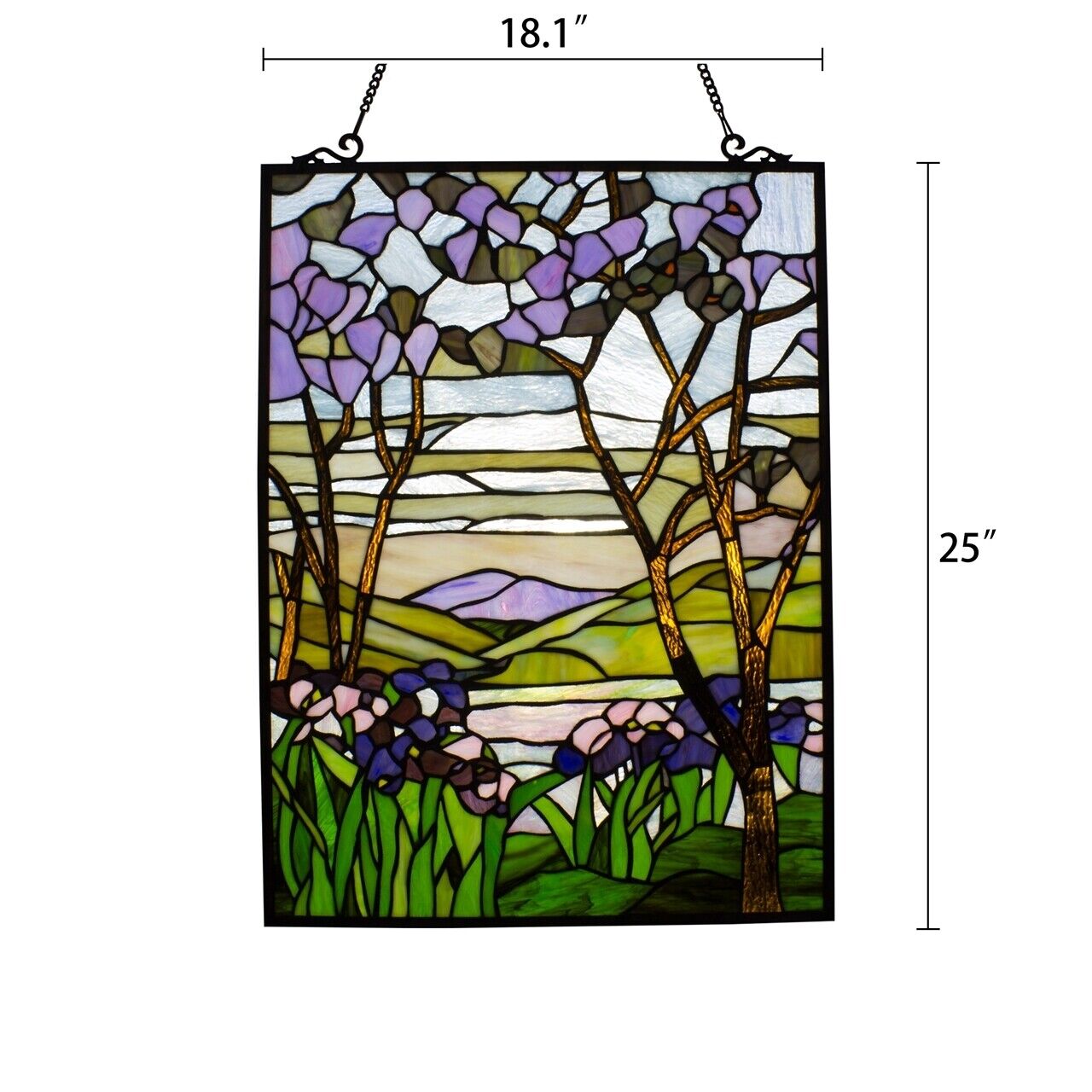 25" Floral Stained Glass Hanging Window Pane Suncatcher
