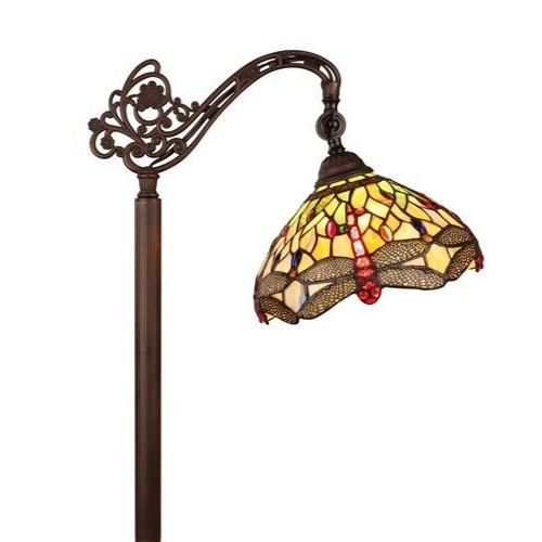 63.2" Antique Vintage Style Stained Glass Dragonfly Reading Floor Lamp