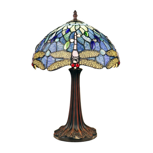 17" 1 light Antique Style Blue Stained Glass Dragonfly Table Lamp