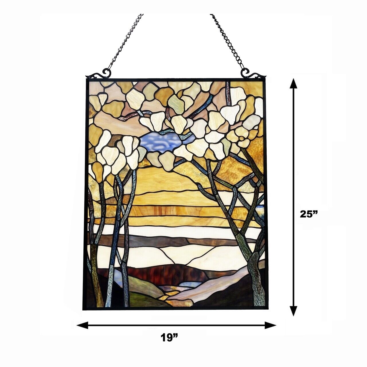 25" Antique Vintage Style Stained Glass Window Hanging Panel Suncatcher