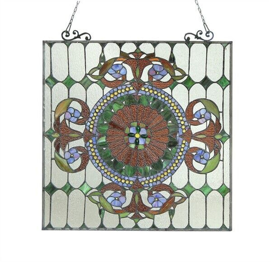25" Antique Vintage Style Stained Glass Window Hanging Panel Suncatcher