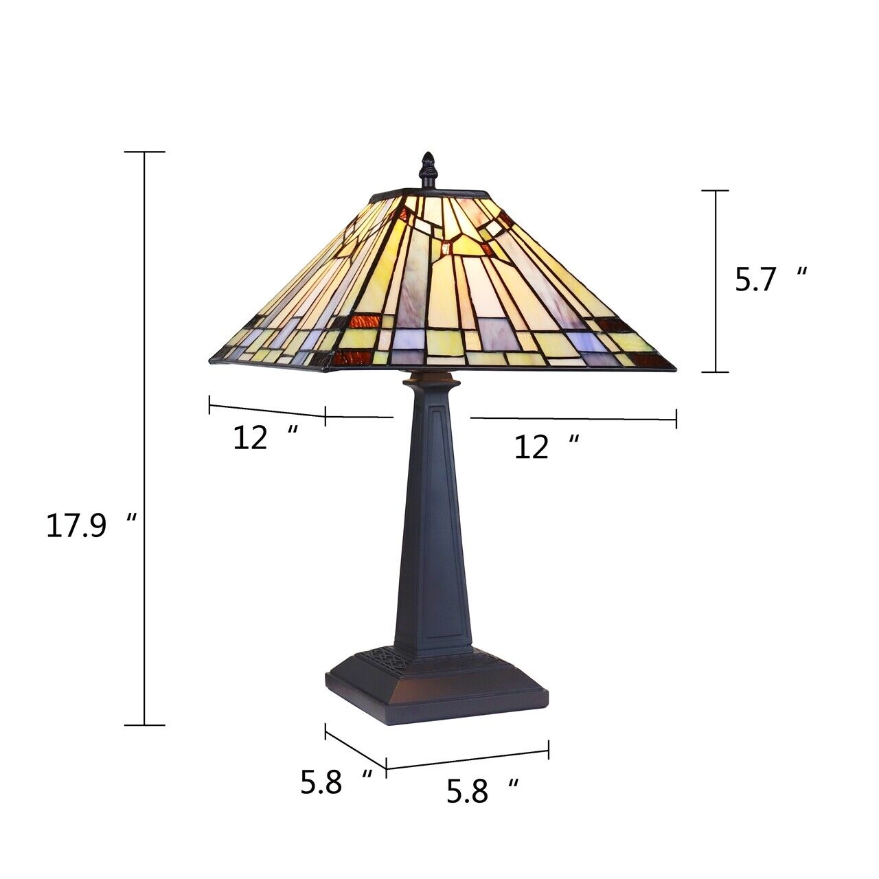 18" 1 light Antique Vintage Style Stained Glass Mission Table Lamp