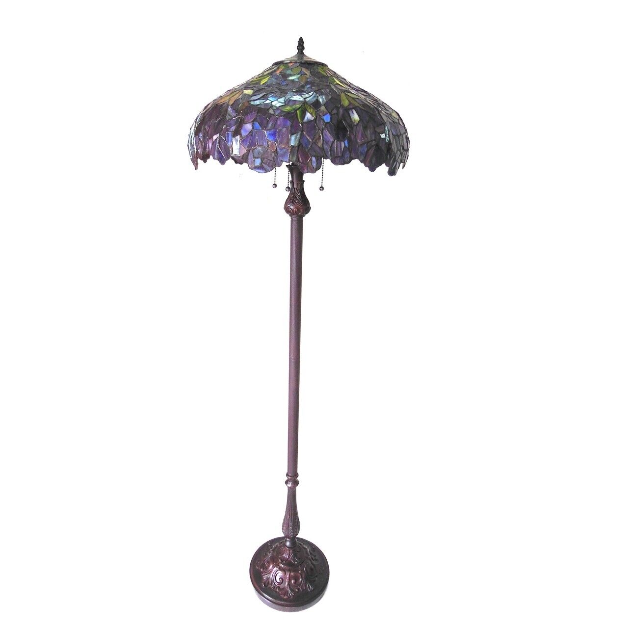 64" Antique Style Wisteria Stained Glass Pull Chain Floor Lamp