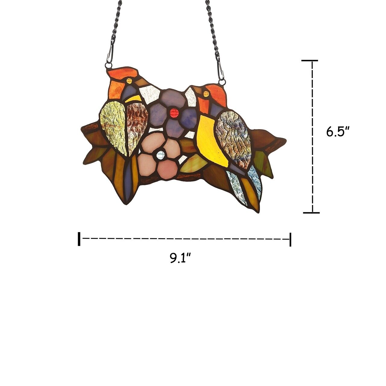 9.1 " Folk Art Bird Stained Glass Window Hanging Panel Suncatcher