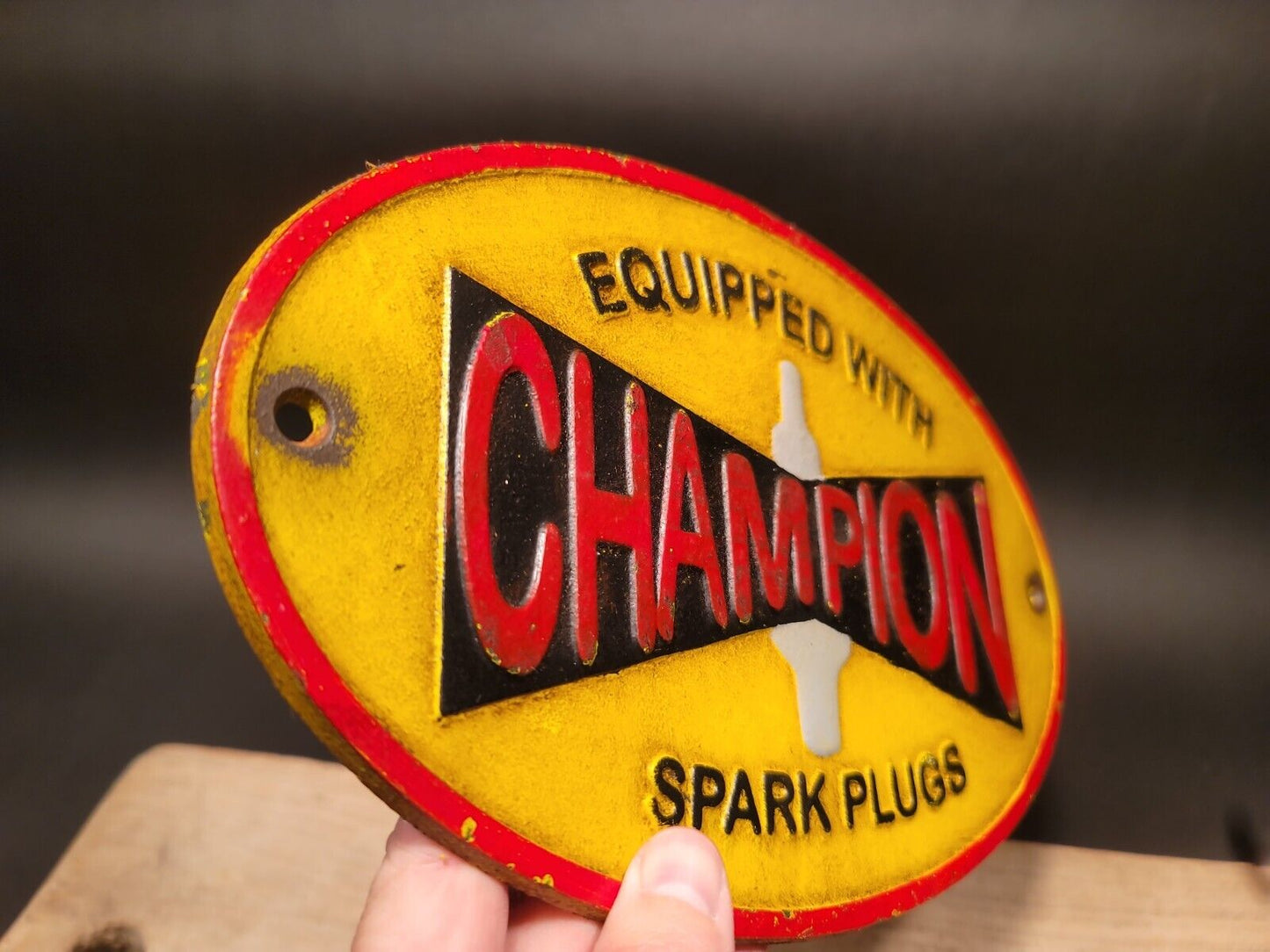 Antique Vintage Style Cast Iron Oval Spark Plug Sign Plaque