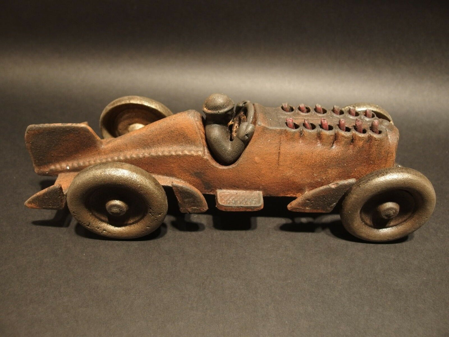 Antique Vintage Style Cast Iron Toy Race Car w Moving Pistons "Hubley" - Early Home Decor