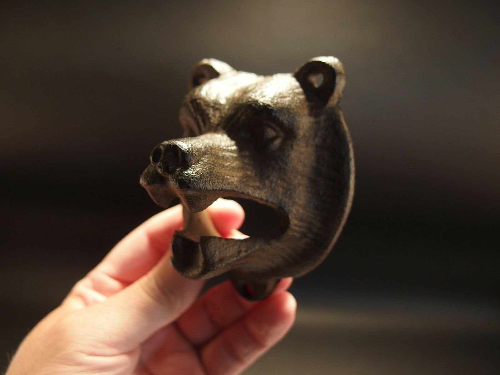 Antique Vintage Style Cast Iron Wall Mount Figural Bear Beer Bottle Opener - Early Home Decor