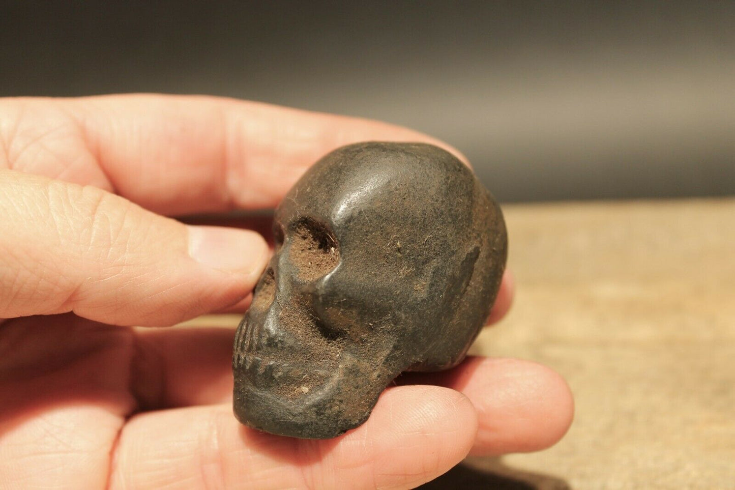 Vintage Antique Style Miniature Cast Iron Skull Paperweight - Early Home Decor
