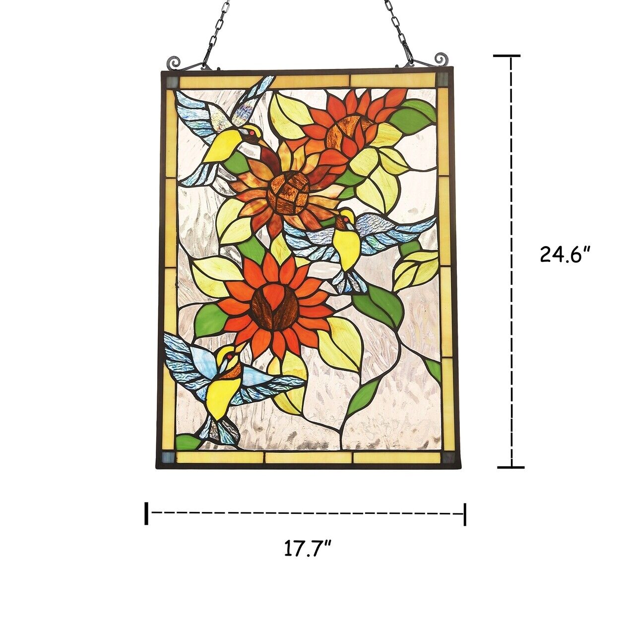 24.6" Hummingbird Stained Glass Window Hanging Panel Suncatcher