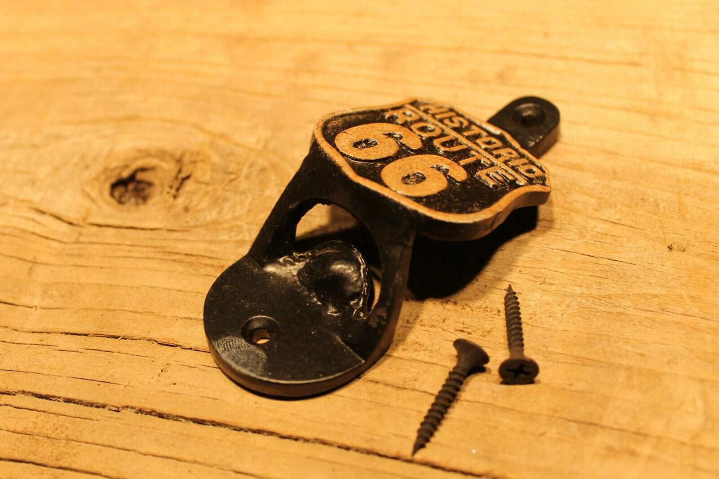 Antique Vintage Style Cast Iron Wall Mount Route 66 Bottle Cap Opener