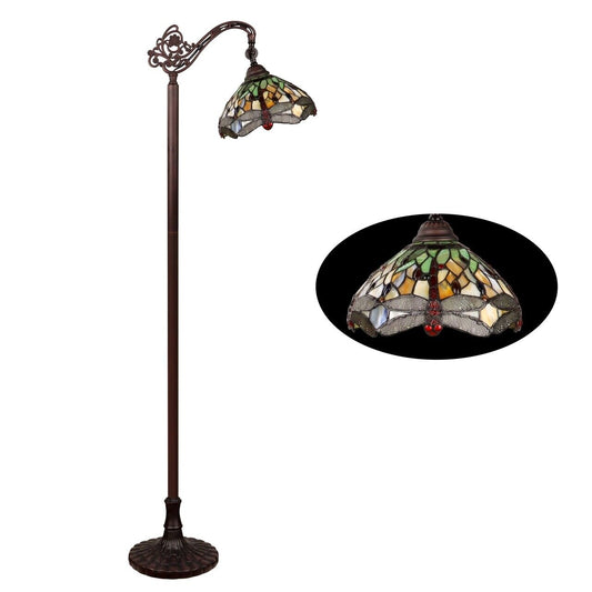 63.2" Antique Vintage Style Stained Glass Dragonfly Reading Floor Lamp