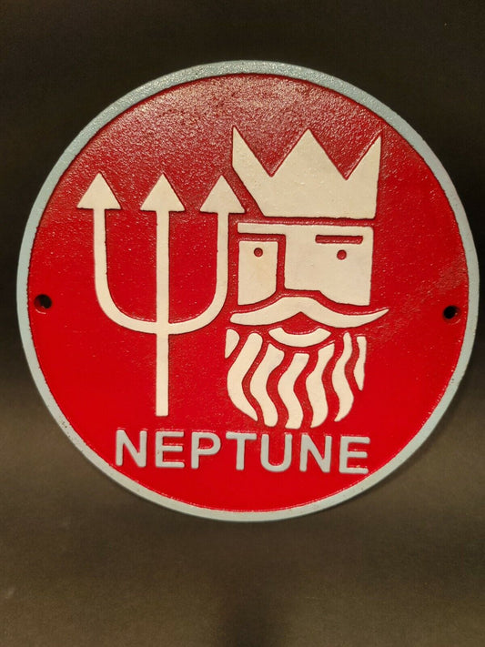 Cast Iron Round Red Neptune Gas Oil Sign Plaque