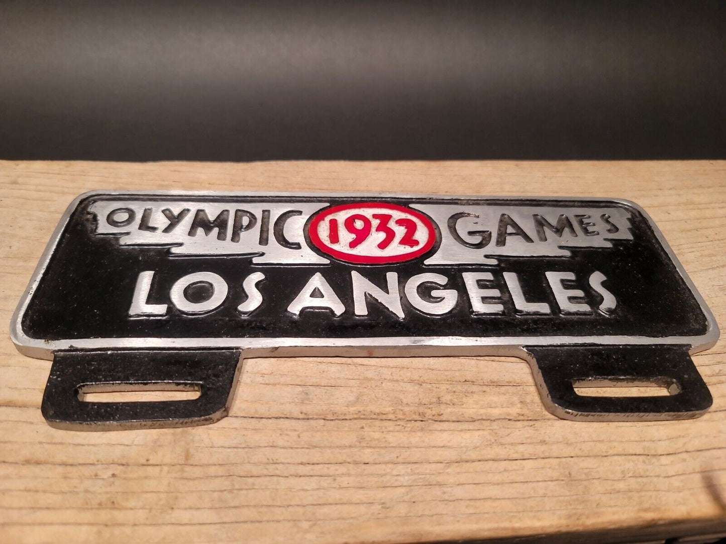 Antique Vintage Style Aluminum Olympic Games 1932 License Plate Fob Topper