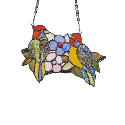 9.1 " Folk Art Bird Stained Glass Window Hanging Panel Suncatcher