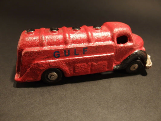 Antique Vintage Style Cast Iron Red Gulf Toy Truck Car - Early Home Decor