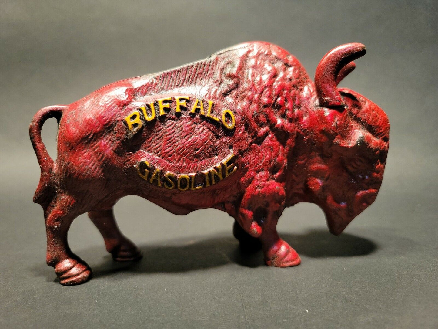 Antique Style Buffalo Gasoline Cast Iron Coin Bank