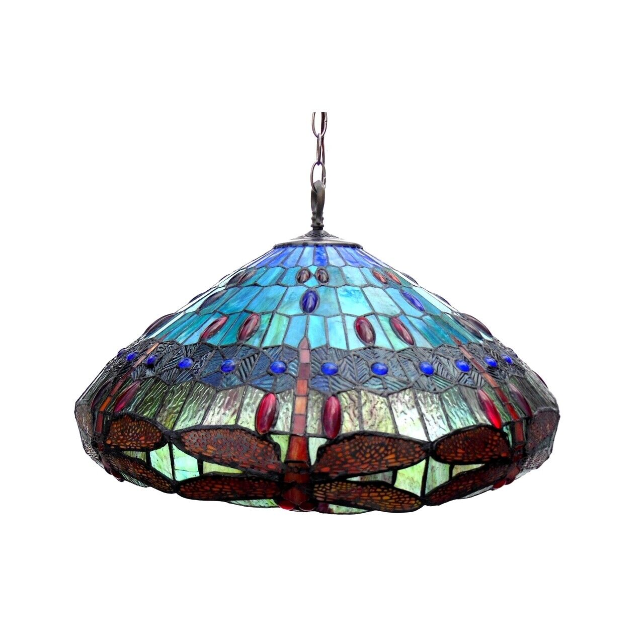24 " Stained Glass Dragonfly Pendant Swag Ceiling Light
