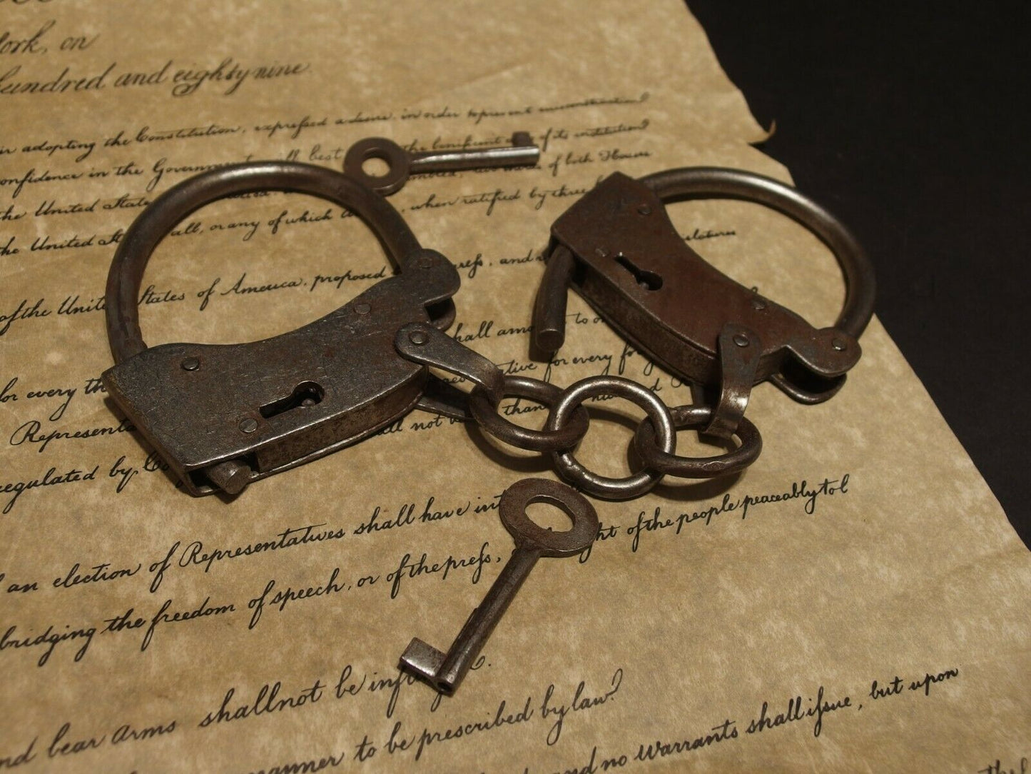 Antique Vintage Style Wrought Iron Handmade Handcuffs Shackles - Early Home Decor