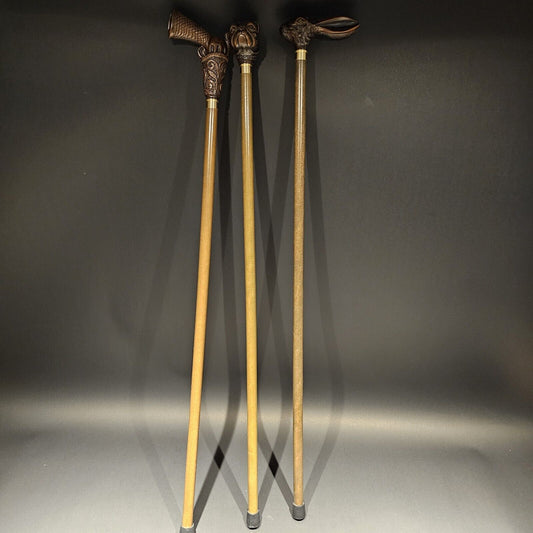 Lot of 3-36" Antique Style Figural Walking Stick Cane