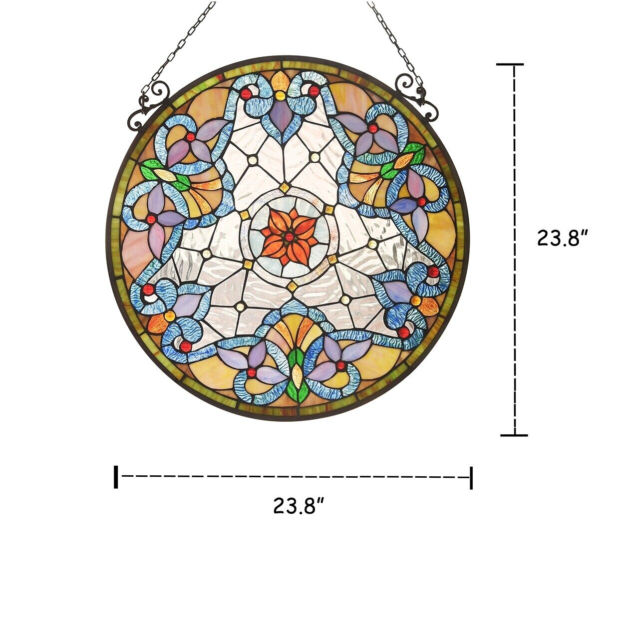 23.8" Round Stained Glass Window Hanging Panel Suncatcher