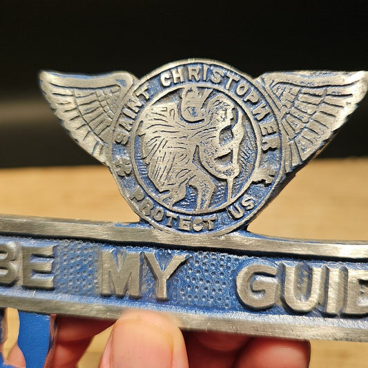 Antique Vintage Style Aluminum St. Christopher Plate Fob Topper