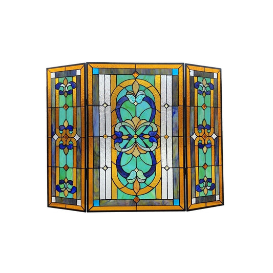 40" Folding Stained Glass Fireplace Screen