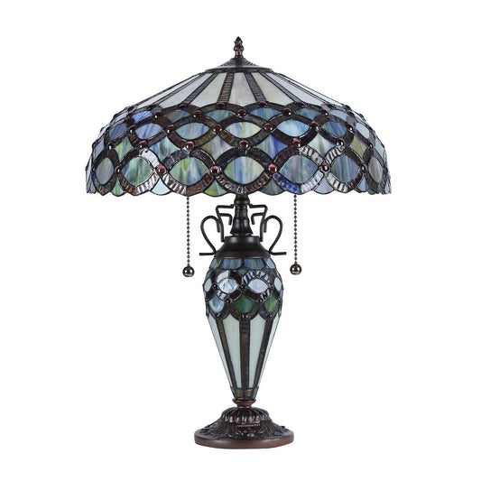 25" Antique Vintage Style Stained Glass Lighted Base Table Lamp