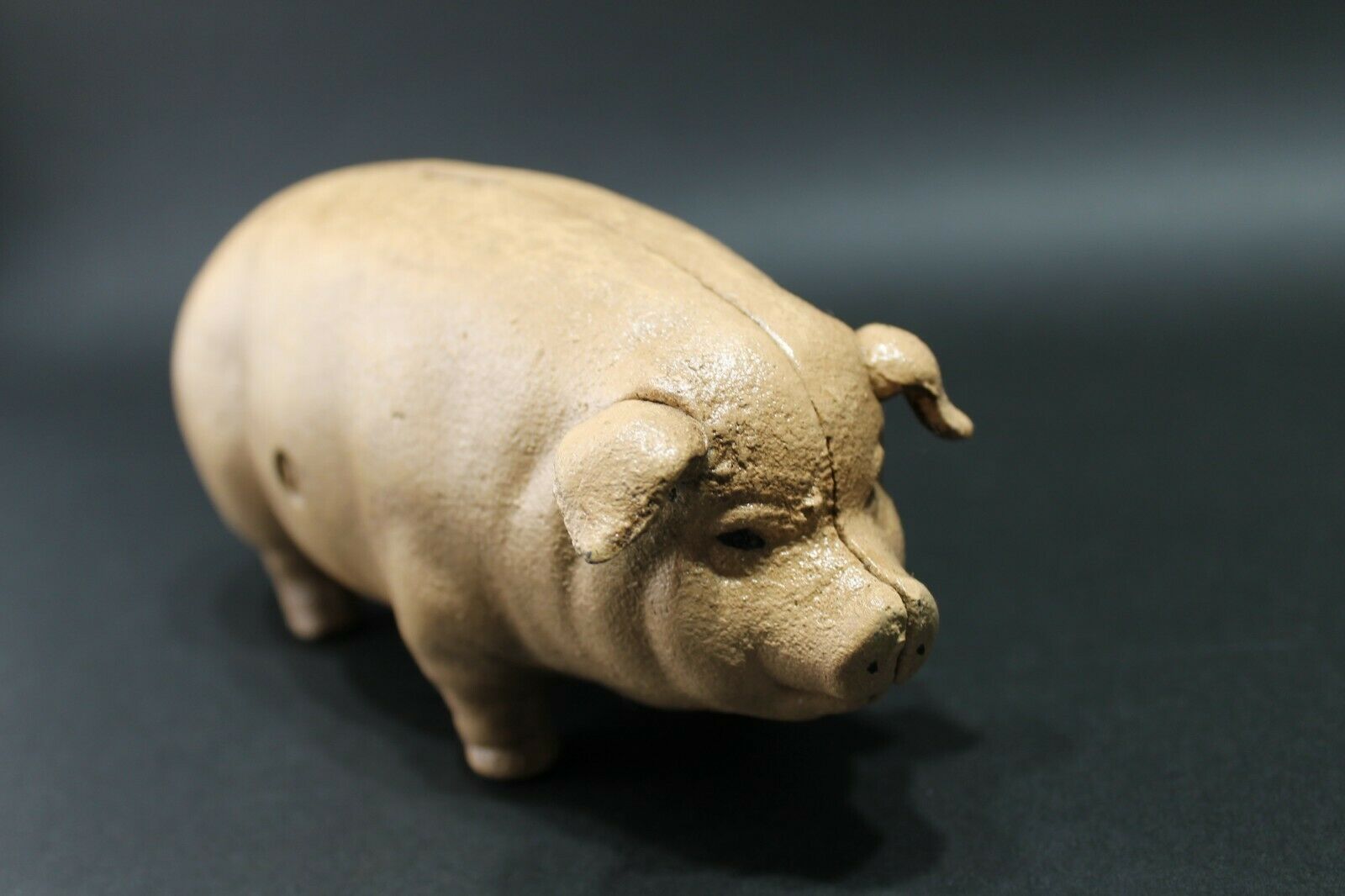 FINCK'S "OVERALLS" 'WEAR LIKE A PIG'S NOSE' 1885 Cast Iron Coin Bank - Early Home Decor
